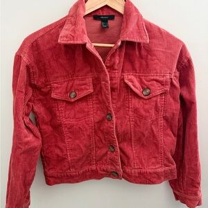 Y2K Forever 21 Coral Corduroy Trucker Cropped Jacket 100% Cotton Size S